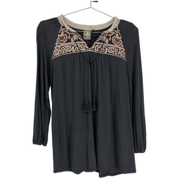 Anthropologie One  September Nightingale Tassel Blouse in grey "Carbon" XS - Picture 2 of 15